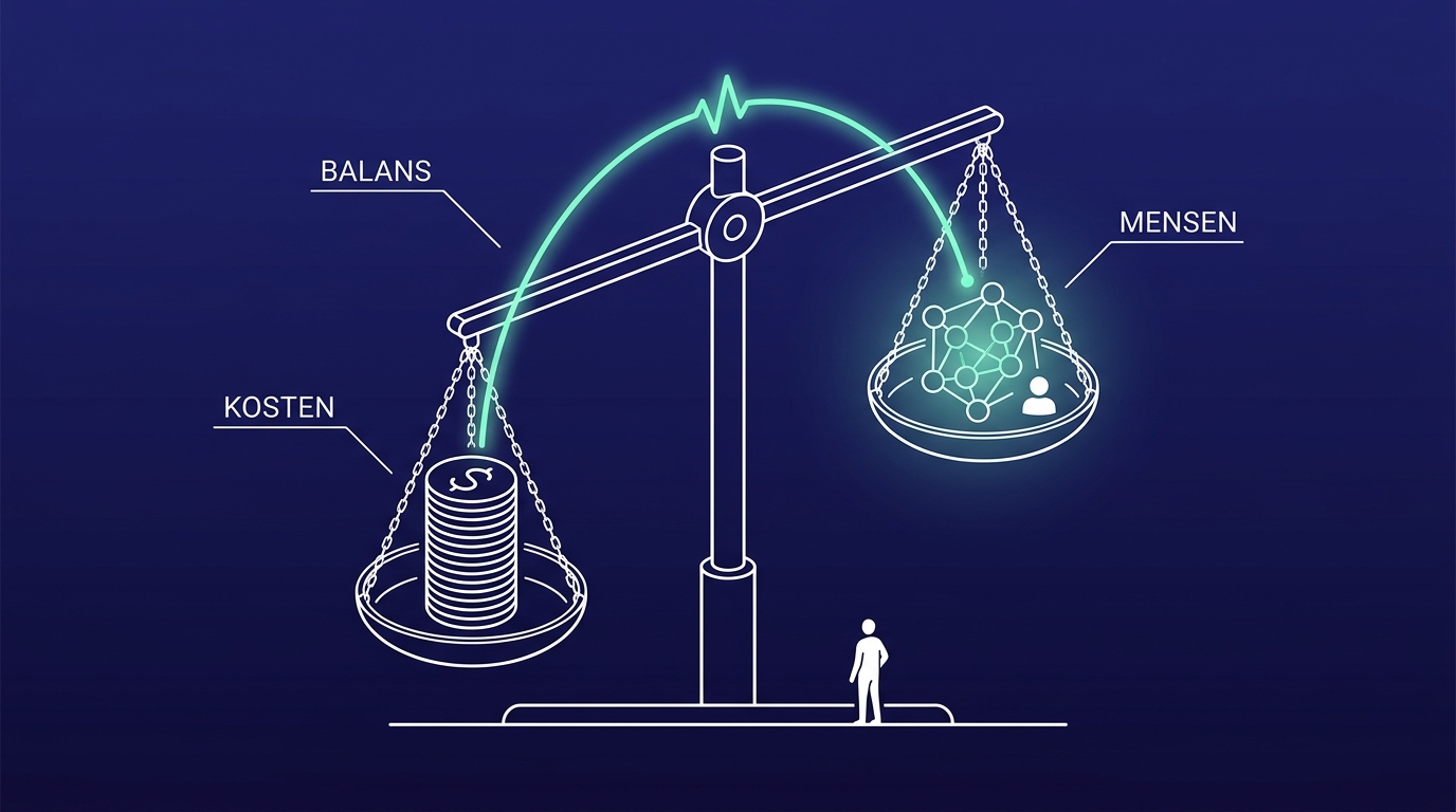 Balance scale weighing token costs against the team