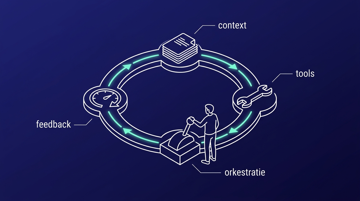 Closed loop with four stations: context, tools, orchestration and feedback